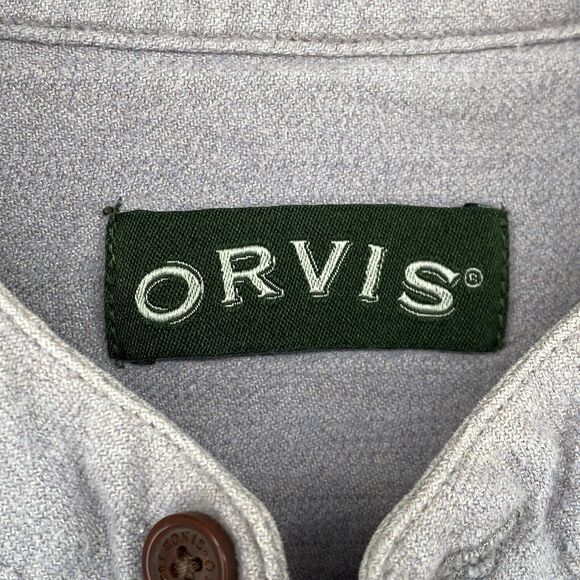 ORVIS Shirt Mens M Flannel Button Up Mandarin Collar Long Sleeve Gray Cotton - Picture 7 of 13